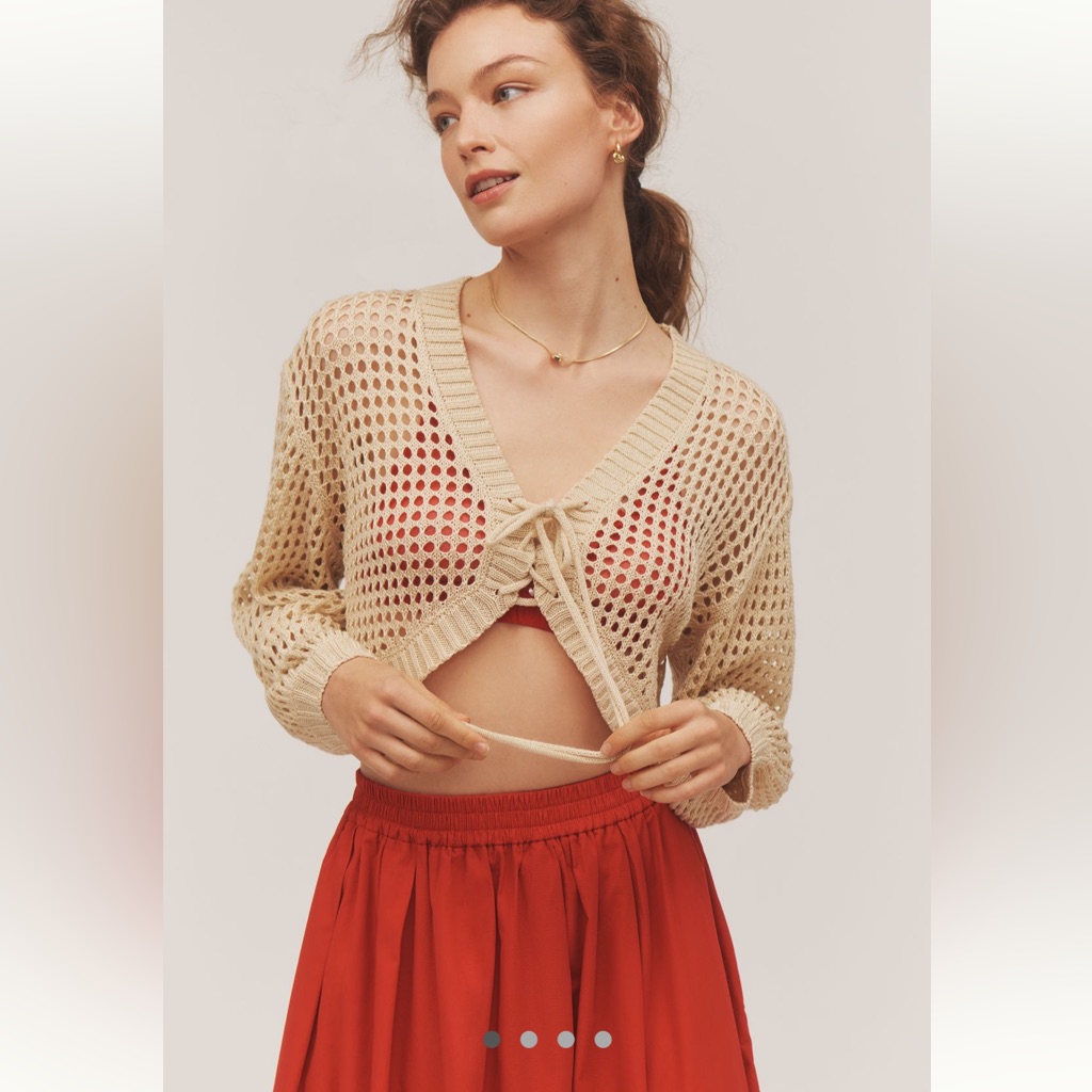 Maeve Crochet Lace-Up Cardigan Sweater